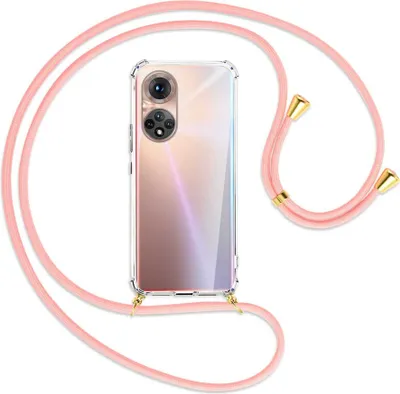 Produktbild von Handykette Backcover-Schutzhülle mit Band (Metall goldfarben) für Honor 50 (NTH-AN00) - rosa