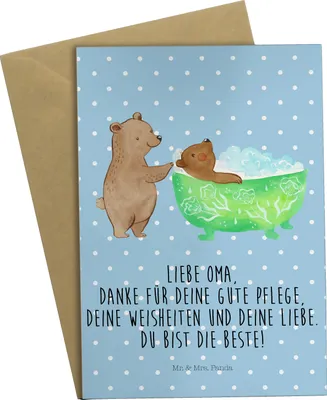 Produktbild von Mr. & Mrs. Panda Klappkarte Oma Baden - Blau Pastell - Geschenk, Bären, hochzeitskarten, Liebe, Glückwunschkarte, Familie, Muttertag, weihnachtskarten, einladungskarten