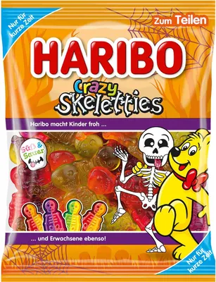 Produktbild von Haribo Crazy Skeletties 160 g süß & sauer Fruchtgummi Skelettform Halloween
