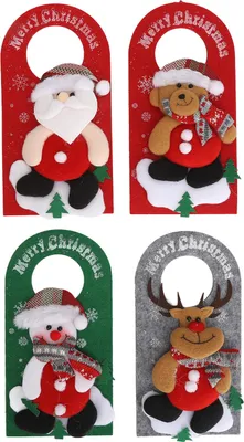 Image de Pendentifs de poignée de porte de Noël Mignon dessin animé Ornements de poignée de porte de Noël pour salon de beauté maison 4pcs