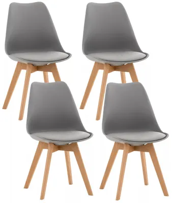 Produktbild von In And OutdoorMatch Moderner Stuhl Luz - Grau - Buchenholz - Deluxe-Design - Rückenlehne - Für Küche und Bar - Gepolsterte Sitzfläche - 4er-Set - Kunstleder