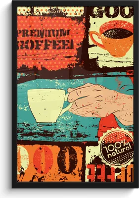 Produktbild von MuchoWow® MuchoWow® Gerahmtes Poster Kaffee - Vintage - Kaffeetasse - Collage 40x60 cm - Poster mit zchwarzem Bilderrahmen - Papierdruck - Wandbilder
