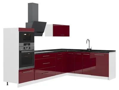Immagine prodotto di Cucina angolare completa Vicco Fame-Line Bordeaux lucido/Bianco 287 x 207 cm, PL Antracite, Model 63541