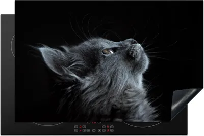 Produktbild von KitchenYeah© Herdabdeckplatte Katze - Licht - Schwarz , 80x52cm, Küche Deko, Glaskeramikkochfeld Herdabdeckung, Abdeckplatte fùr Kochfeld
