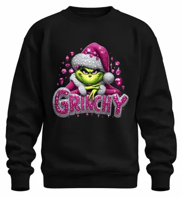 Imagen del producto de Camiseta de sudadera uni, color , talla M, con diseño navideño "Grinch", color rosa, con purpurina y detalles brillantes, con un estilo atrevido y glamuroso