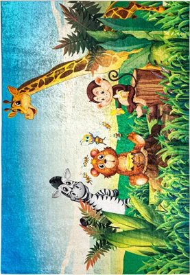 Produktbild von Mazovia Kinderteppich Zoo Bunt Grün 160x230 cm Kurzflor Pflegeleicht Spielteppich für Kinderzimmer