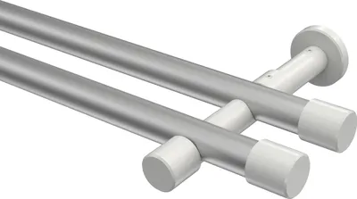Produktbild von Interdeco Gardinenstange / Vorhangstange Silbergrau / Weiß, Typ Prestige Santo (Kappe) ohne Ringe, 20 mm Ø 2-läufig, 240 cm