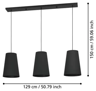 Imagen del producto de Lámpara colgante EGLO Petrosa, ideal para mesas de comedor, con 3 bombillas y fabricada en tejido, perfecta para salones y comedores. Lámpara colgante con casquillo E27
