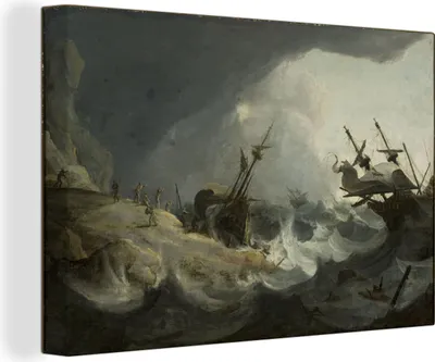 Obrázek produktu pro OneMillionCanvasses® - Obrazy na plátně - 140x90 cm, Lodě na moři - Obrazy od Ludolfa van Bakhuizena, nástěnné umění Vytisknout nástěnné dekorace