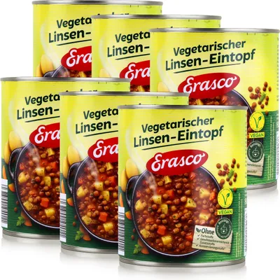 Produktbild von Erasco vegetarischer Linsen-Eintopf 800g Fertigessen (6er Pack)