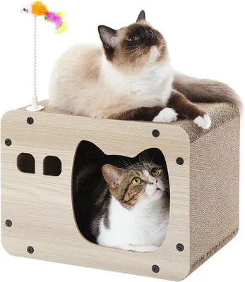 Produktbild von Famanu Kratzbaum Karton 2-in-1 mit Spielzeug - 40 x 30 x 30 cm