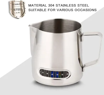 Produktbild von 600ml Edelstahl-Kaffeemilchaufschäumerkanne mit Thermometer ()