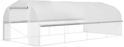 Produktbild von 6x3x2 m Begehbares Gewächshaus mit 8 Fenstern, Tür, Fliegennetzen & Metallgestell in Weiß | Gartenhaus für Gemüseanbau