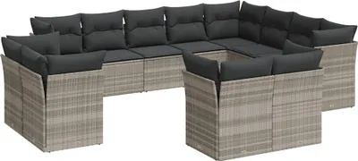 Produktbild von vidaXL 12-tlg. Garten-Sofagarnitur mit Kissen Hellgrau Poly Rattan