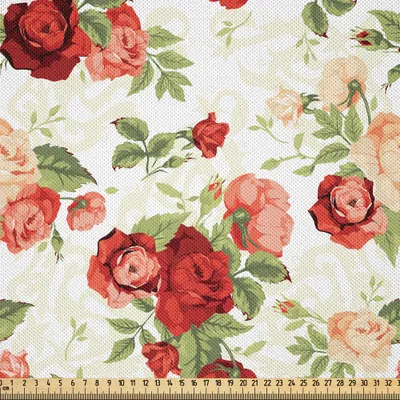 Produktbild von ABAKUHAUS Rosen Satin Stoff als Meterware, Romantische Nostalgische Komposition mit blühenden Rose Bouquets Vintage Style Floral, 10 M (148 x 1000 cm), Mehrfarbig