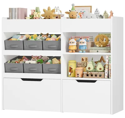 Produktbild von Kinderregal mit Bücherregal und 6 Vliesstoffboxen, weiß