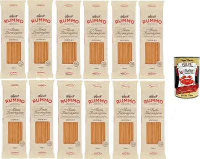Produktbild von Rummo Bucatini N°6 12×500g – Bronze gezogen, Lenta Lavorazione, kochstabil & bissfest, ideale Pasta für Amatriciana, Cacio e Pepe & Sugo, Gastro-Vorrat + Italian Gourmet polpa