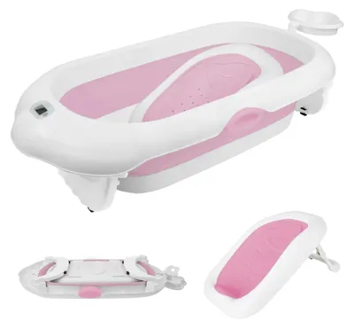 Immagine prodotto di Vaschetta da bagno XL - Vaschetta pieghevole con supporto - Include inserto per neonati - Con termometro - Adatta per bambini dai 25 ai 36 mesi - Colore rosa