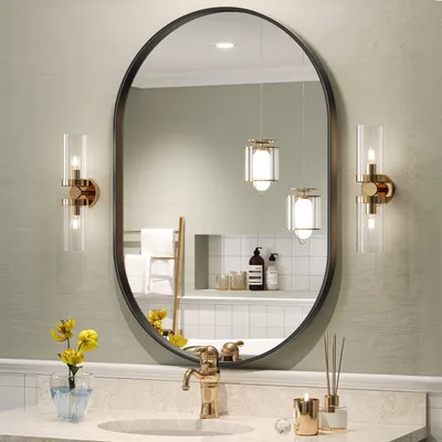 Ovale Wandspiegel 51,7 x 76,6 cm, mattschwarz, Metallrahmen