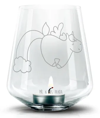 Produktbild von Mr. & Mrs. Panda Laterne Einhorn Fliegendes Pferd - Transparent - Geschenk, Spielen, Glas Teelichthalter, Unicorn, Windlicht, Realität, graviert, Regenbogen, Glitzer