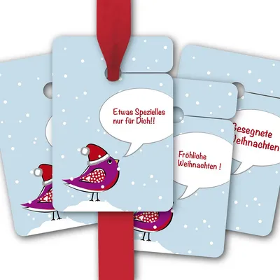 Produktbild von 8 Geschenkanhänger mit Vögelchen im Schnee: Gesegnete Weihnachten