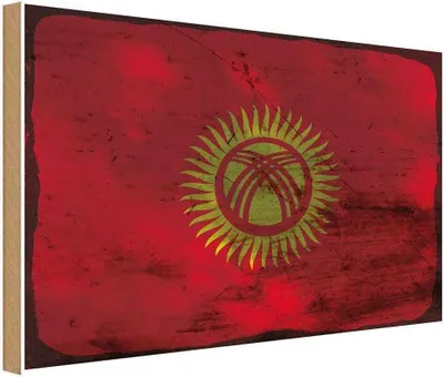 Produktbild von vianmo Holzschild 12x18 cm Kirgisistan Kyrgyzstan Rost Flagge Fahne Wappen