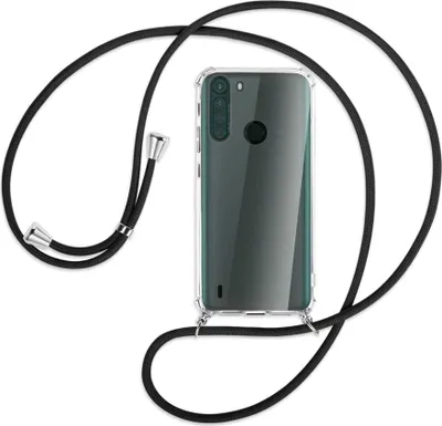 Produktbild von Handykette Backcover-Schutzhülle mit Band (Metall silberfarben) für Motorola One Fusion - schwarz