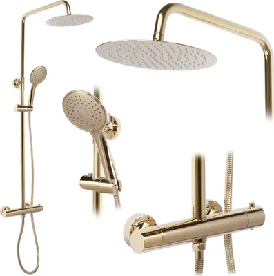 Produktbild von rea Duschgarnitur Vincent, thermostatisch, Gold, Messing/ABS, 1,235 m Höhe