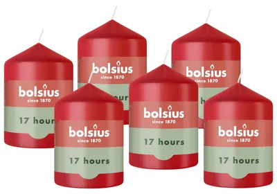 Productafbeelding van Bolsius - Gladde stompkaars - Rood - 8 cm - 6 stuks - Decoratieve kaarsen - Inhoud: