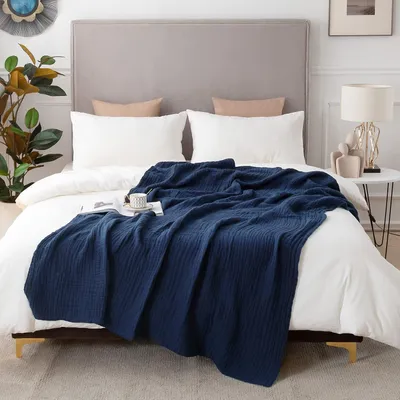 Productafbeelding van Musselin katoenen deken, 230 x 230 cm, marineblauw, voor gewassen, ademend