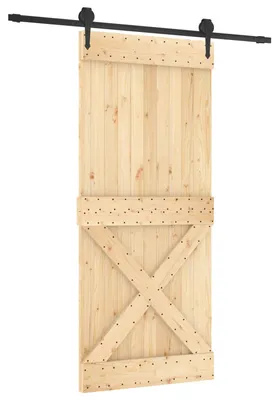 Productafbeelding van vidaXL Schuifdeur, natuurlijke kleur en zwart, 90 x 210 cm, massief dennenhout