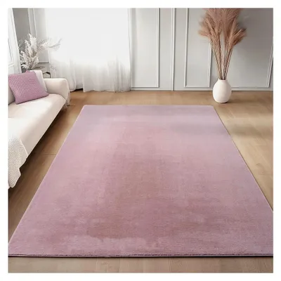 Produktbild von Kurzflor Teppich für Wohnzimmer 240 x 340 cm Rosa - Waschbar, weich, rutschfest, modernes einfarbiges Design - für Schlafzimmer, Küche, Esszimmer