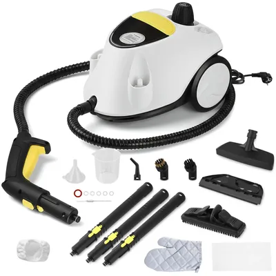 Immagine prodotto di Pulitore a vapore multifunzione - Serbatoio da 2,1 litri - Manico portatile - Ideale per fughe, piastrelle, pavimenti ed elettrodomestici - Bianco