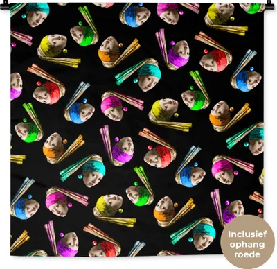 Produktbild von MuchoWow® Wandteppich Wandbehang Das Mädchen mit dem Perlenohrring - Schnittmuster - Vermeer 90x90 cm Tapisserie Dekoration Wandtuch - Wandaufhänger
