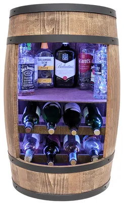 Immagine prodotto di Bar con botti di legno, scaffali per vino e illuminazione LED RGB Bar da casa da 80 cm per vino e whisky