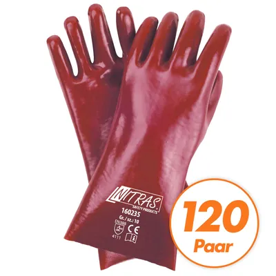 Produktbild von NITRAS PVC-Handschuhe 160235 Schutzhandschuhe Handschuhe beschichtet 35 cm - Ideal für Arbeiten in Nass-, Fett- und Ölbereichen - 120 Paar Größe:10
