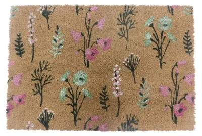 Produktbild von Relaxdays Fußmatte Kokos, Blumen, 60x40 cm, rutschfest, wetterfest, Fußabstreifer innen & außen, Türvorleger, mehrfarbig, KI-generiertes Bild