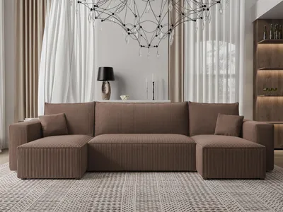 Image de Canapé d'angle Idohome - Canapé de salon avec fonction couchage et coffre de rangement, canapé d'angle, meuble rembourré, canapé, canapé moderne de couleur marron Poso 06 Paris en forme de U
