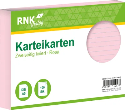 Image de RNK Verlag 115053 Karteikarten - DIN A5, ligné, rose, 100 cartes