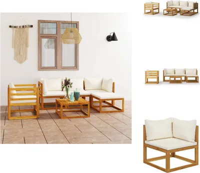 Produktbild von vidaXL 6-tlg. Garten-Lounge-Set mit Auflagen Creme Massivholz Akazie - Gartenmöbel-Sets