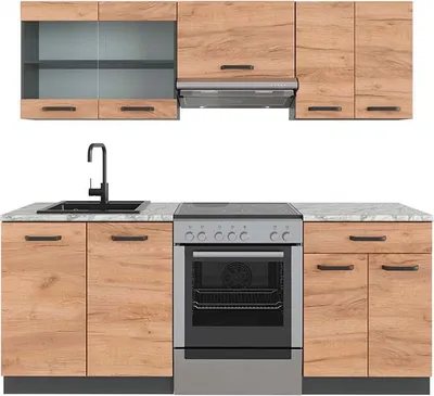Immagine prodotto di Cucina componibile Vicco R-Line Rovere dorato/antracite 200 cm , PL Marmo, Model 42961