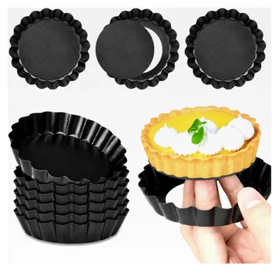 Produktbild von Mini-Törtchenformen zum Backen, 10 cm, Quicheform mit abnehmbarem Boden, antihaftbeschichtet, runde Kuchenform, kleine geriffelte Form, 10 Stück