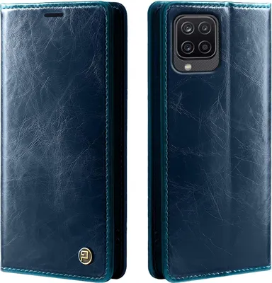 Produktbild von Handyhülle für Samsung Galaxy A12 Kunstleder Flip Vintage Cover Hülle RFID Schutz Case Kartenfach Farbe: Blau