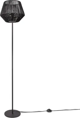 Produktbild von Stehlampe Modern Wohnzimmer Schlafzimmer Rattan Optik Boho Korb Stehleuchte E27 Lampenschirm Schwarz (Ø33 cm) Lampenfuß Einbeinig Schwarz