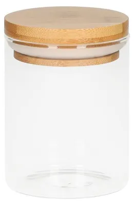 Image de Pot en verre "Bamboo" 0,35 l - Pot à provisions durable en verre borosilicaté avec couvercle en bambou et anneau en silicone, pot à provisions pour la cuisine - Transparent