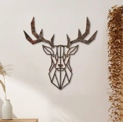 Immagine prodotto di Wallity, Cervo arrugginito 1, Accessorio decorativo da parete in metallo, Antico, CORPO IN METALLO, 51 x 51 cm