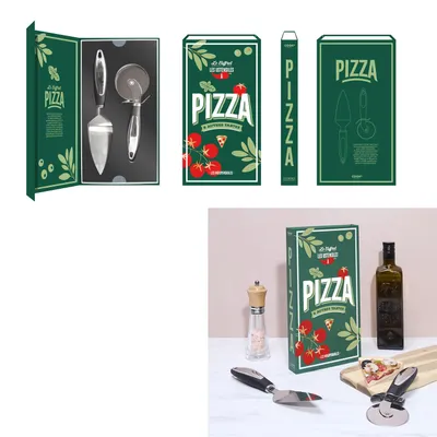 Produktbild von Pizza Zubehör Geschenkset – Pizzaschneider & Pizzaschaufel – Edelstahl – Geschenkverpackung – Zum Schneiden und Servieren von Pizza
