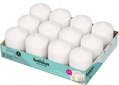 Image de Bougies Bolsius pour professionnels de la restauration, format "stumpen", plateau de 12, couleur blanche