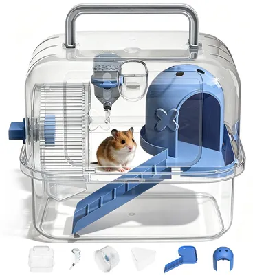 Kleintier-Transportbox, 24x18x20 cm, mit Wasserflasche, blau