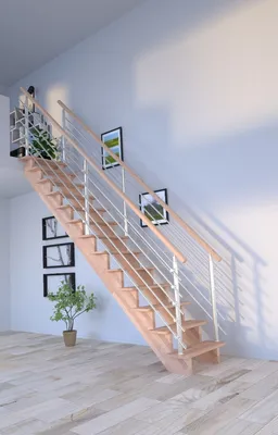 Produktbild von Holztreppe Lindos (Buche) in gerader Ausführung-100 cm-Design Geländer Edelstahl-beidseitig-ohne Setzstufen